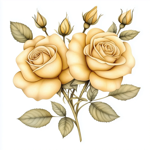 白背景水彩黄玫瑰插画