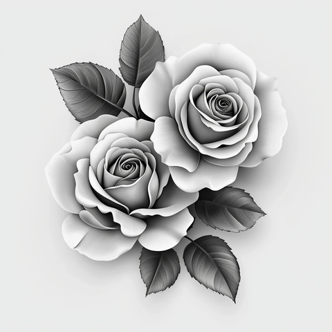 两朵玫瑰顶部视角黑白插画