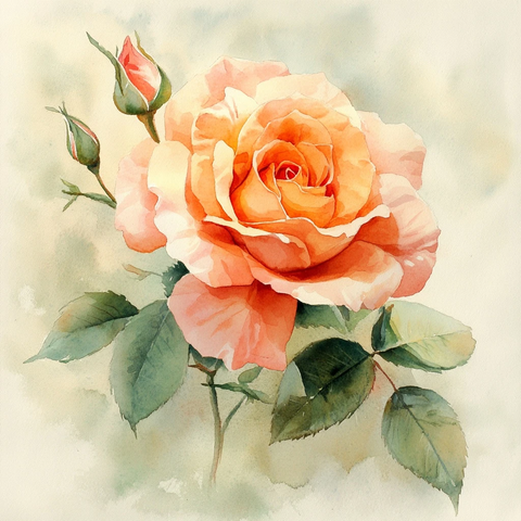 玫瑰与茉莉花水彩画