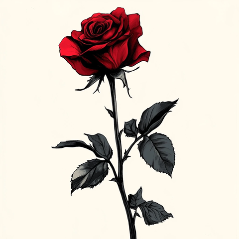 红黑玫瑰单支插画