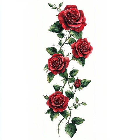 红玫瑰藤蔓纹身设计