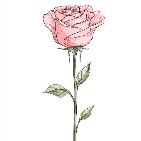 粉色玫瑰手绘花茎