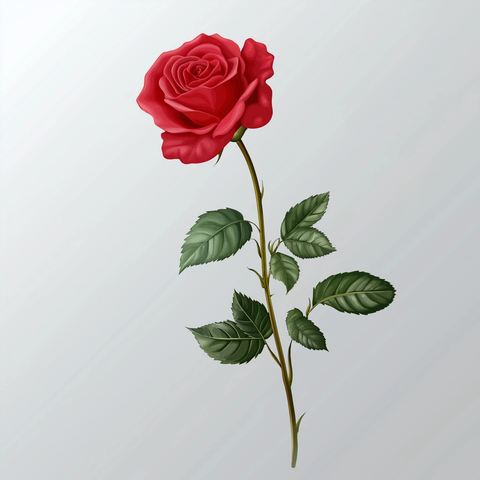 红玫瑰带茎透明背景