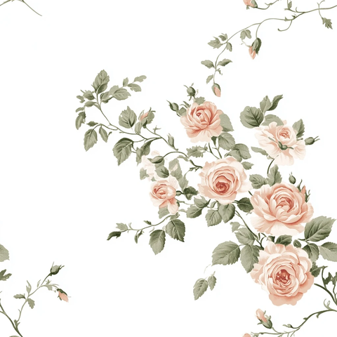 玫瑰花簇与绿叶插画