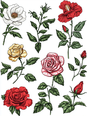 玫瑰木刻花卉图案设计