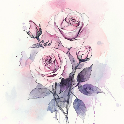 粉紫玫瑰水彩插画