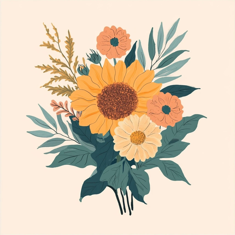 向日葵与百日菊插画