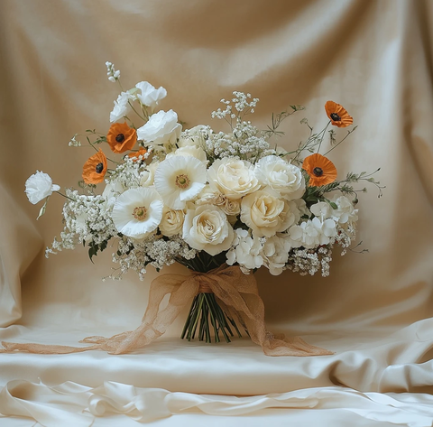 白玫瑰与罂粟花现代花艺