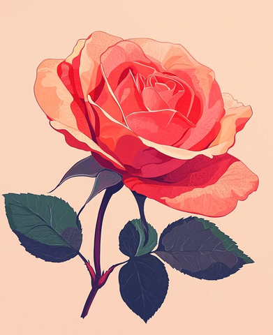 卡通风格红玫瑰插画