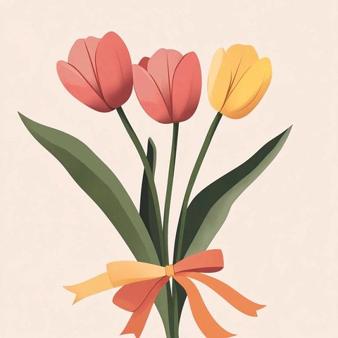 三朵带缎带简约卡通郁金香