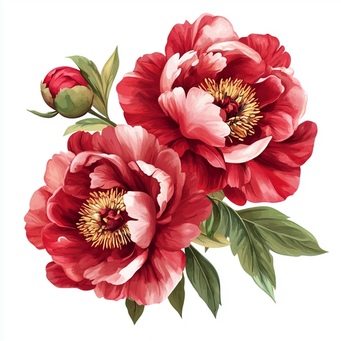 红色芍药花矢量插画