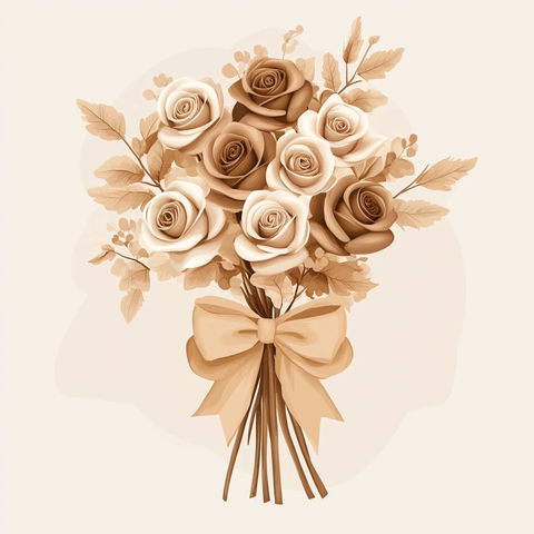 棕色玫瑰小束插画