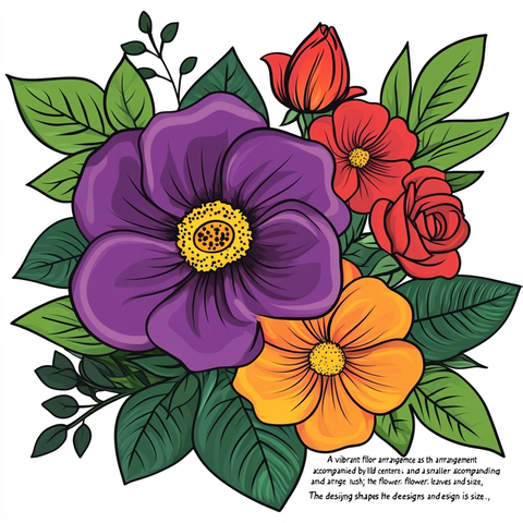 紫色玫瑰与橙黄花绿叶