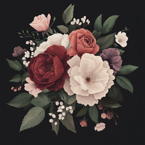 玫瑰芍药花束插画