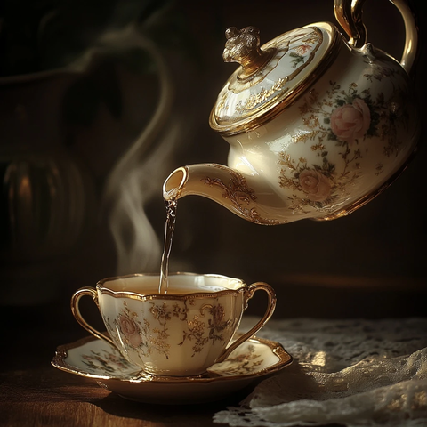 茶壶倒茶入茶杯特写