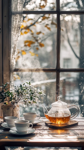 户外茶具桌椅雪景