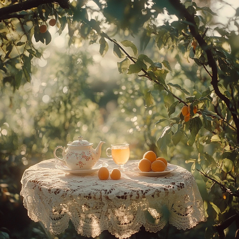 花园茶桌上的下午茶时光