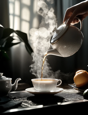 倒茶杯蒸汽升起茶具静物