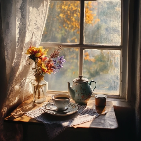 晨光中的茶点角落