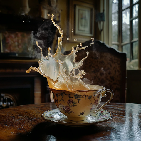 溢出茶杯静物特写