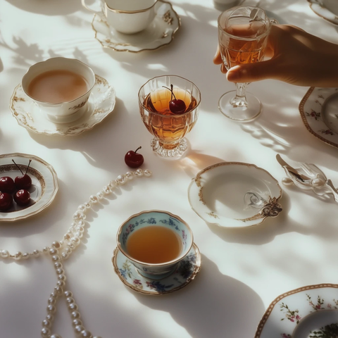 茶杯樱桃珍珠链早餐桌