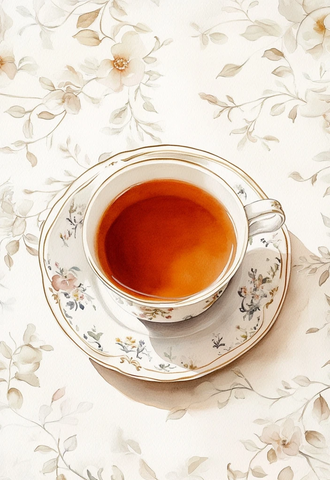 茶杯与茶水彩画