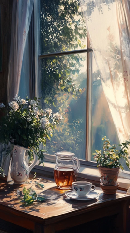 阳光照射早餐桌