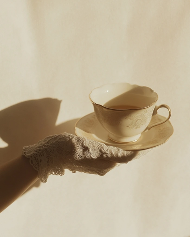 蕾丝手套手握茶杯阴影