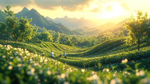 茶山采茶阳光特写