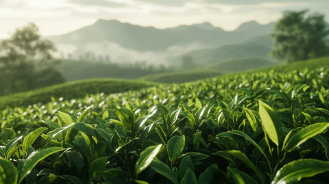 茶园前景茶树远山轻雾