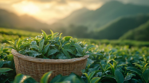 清晨采茶手捧嫩叶露珠