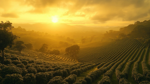咖啡园日出阳光照耀