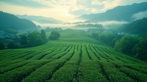 茶园梯田晨雾光照