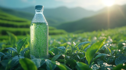 茶园绿叶上的露珠与茶饮