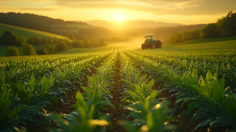 绿叶作物整齐排列田野