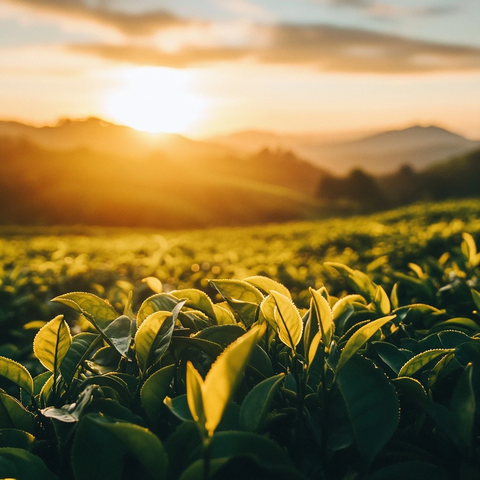 茶园日落茶树叶