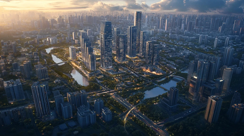 城市中心区高楼林立的繁华景象