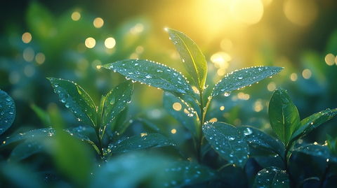 水滴落在植物叶子上