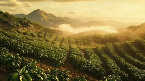 山坡咖啡园清晨曙光