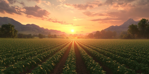 日落时分的广阔豆田