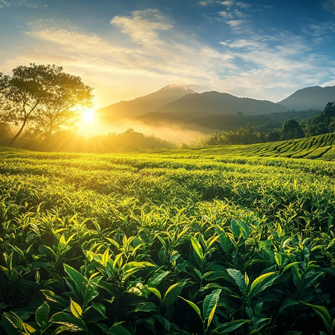 清晨茶园阳光穿透