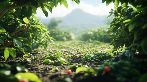 咖啡种植园绿叶与花朵
