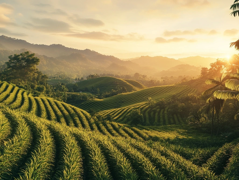 山丘种植园晚霞景色