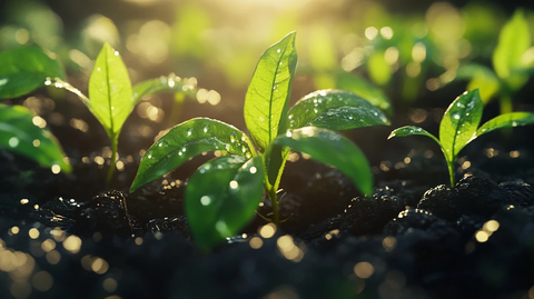 春日嫩苗露珠晨光田野