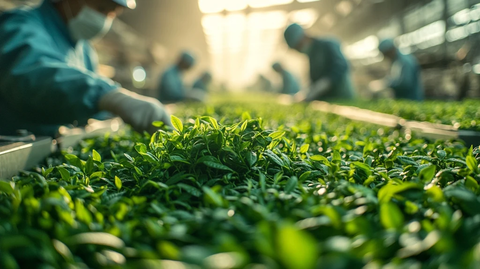 茶厂工人挑选茉莉花苞