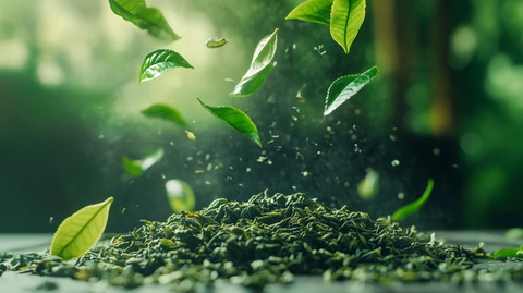 绿茶叶片堆叠瞬间