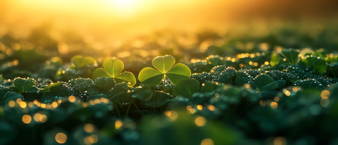 四叶草清晨露珠自然光