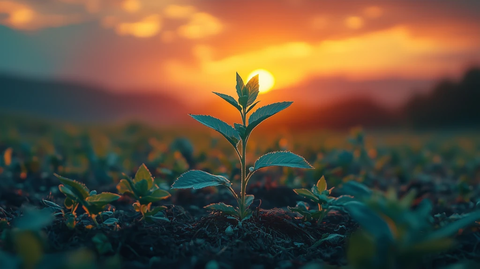 绿色植物与日出景观
