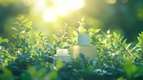 绿植旁无标签护肤品套装