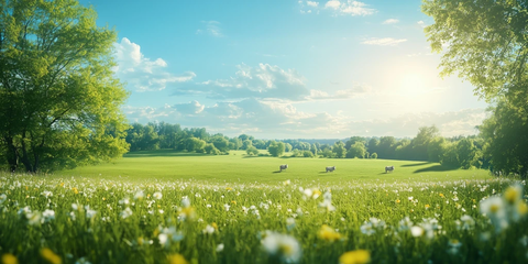 农场绿草蓝天模糊背景